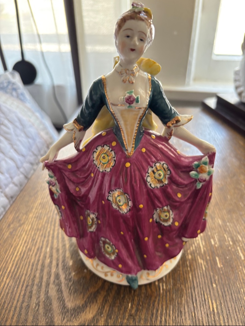 Occupied Japan Hand-Painted Porcelain Lady Figurine - Floral Pink Dress